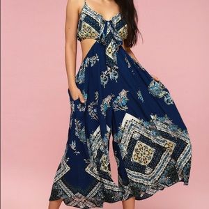 Free People Bella Print Tie-Front Cutout Jumpsuit